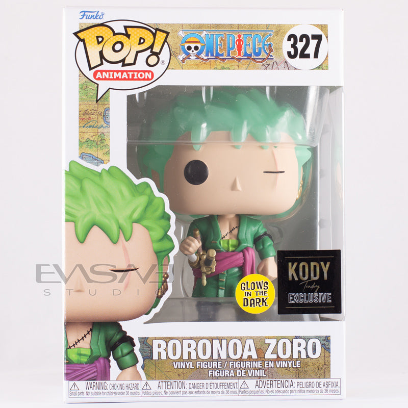 Roronoa Zoro One Piece Funko POP! Kody Trading Exclusive Glows in the –  Evasive Studio