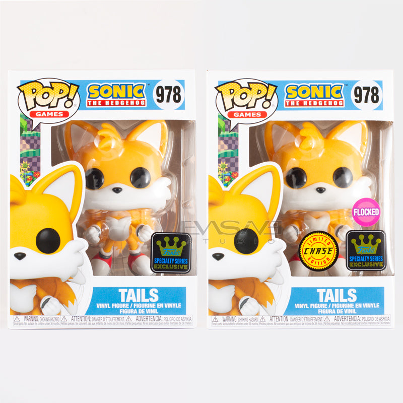 Tails Sonic The Hedgehog Funko POP! Specialty Series Flocked Chase Bundle