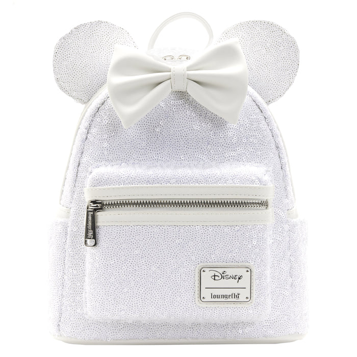 Loungefly White Sequin Minnie Mouse Disney Mini Backpack